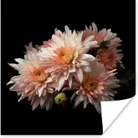 PosterMonkey Poster Chrysant - Bloemen - Wit - Natuur - Zwart - 100x100 cm XXL