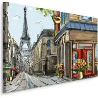 Karo-art Schilderij - Tekening van Parijs, Print op Canvas, Premium Print