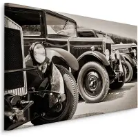 Karo-art Schilderij - Antieke Vintage Auto's, zwart/wit, Premium Print