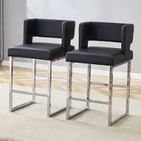 MODFU Barkruk set van 2, PU kunstleer, metalen poten, Scandinavisch, zwart/zilver