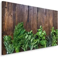 Karo-art Schilderij - Kruiden op hout (print op canvas), bruin/groen, scherp geprijsd