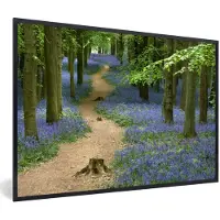 PosterMonkey Fotolijst incl. Poster - Bos - Pad - Bloemen - Blauw - 120x80 cm - Posterlijst