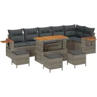 vidaXL Tuinbank Set 10 pcs Grijs poly rattan