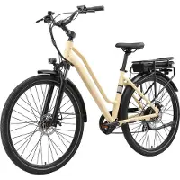 Maxtron Urban7 Elektrische stadsfietsen – 27.5×2.0 Inch Banden – 460.8WH Accu – Actieradius tot 70 km – Mechanische Schijfremmen – Stadsfiets – Max. Belastbaar 120 kg - Elektrische Fiets–Beige