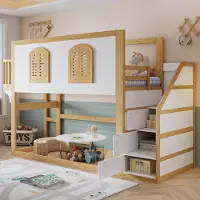 STILVORA Hoogslaper 90x200 cm – Met Trapkast & Speelruimte – Met Lattenbodem – Voor Kinderkamer – Hout – Wit/Naturel – Zonder Matras