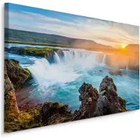 Karo-art Schilderij - IJslandse waterval bij zonsondergang, multi-gekleurd, 4 maten, premium print