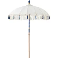 J-Line parasol Flavie - hout/katoen - ecru/blauw