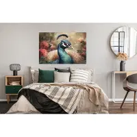 PosterMonkey Poster Pauw - Vogel - Bloemen - Planten - Pauwenveren - 120x90 cm