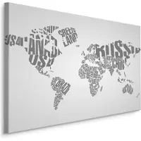 Karo-art Schilderij - Wereldkaart met opschriften, grijs/wit, Premium Print