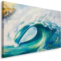 Karo-art Schilderij - Grote golf in Japan (print op canvas), blauw/wit, premium print