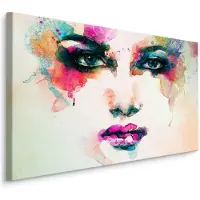 Karo-art Schilderij - Aquarel gezicht van een vrouw, print op canvas, multikleur