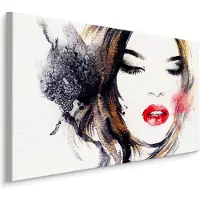 Karo-art Schilderij - Portret van een dame, print op canvas, prachtige wanddecoratie