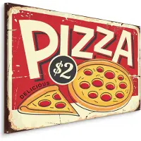 Karo-art Schilderij - Pizza, reclamebord, Premium Print, Rood