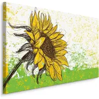 Karo-art Schilderij - Getekende Zonnebloem, Print op Premium Canvas