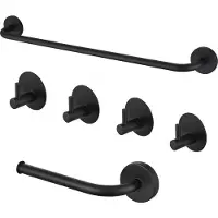 Auralum Max Auramlum Max Handdoekhouder set - Handdoekhaakjes - Zonder boren - Toiletrolhouder - RVS - Set van 6 - Badkamer aanwezig - Zwart