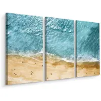 Karo-art Schilderij - Luchtfoto van de oceaan en het strand, 3 luik, premium print
