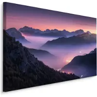 Karo-art Schilderij - Mist tussen de Bergen, Mystiek, Premium Print