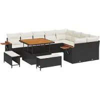 vidaXL Tuinset met 12 zitplaatsen, zwart, van polyrotan