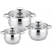 ROYAL SWISS Pannenset – 6-delig – kookpotten inductie – RVS – Kookpannen met Glazen Deksel – Ø18,20,24 cm