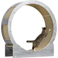PawHut Katzenlaufrad Laufrad für Katzen 91 cm mit Bremse, Kratzbrett, Katzenrad für gesunde Bewegung, Entspannung, Grau