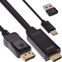 InLine HDMI - DisplayPort kabel | USB-C/USB-A voeding | 4K 60Hz | 1 meter