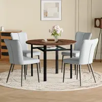 MODFU - Ronde Eethoek - Met 4 Stoelen En Glazen Inleg - Minimalistisch - Voor Eetkamer En Keuken - Bruin Zwart Lichtgrijs