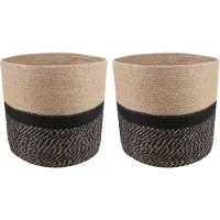 vidaXL Plantenpot Set 2 st Naturel en Zwart Ø 28 x 28 cm