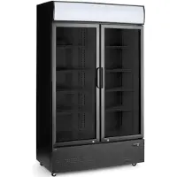 Arctic barkoelkast - staal en gehard glas - met lichtbak en dubbele deur, 512 liter, geventileerde koeling - 112x58,5x190 cm - zwart - horeca dranken