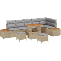 vidaXL Tuinbank Set 9 st 8-Aantal zitplaatsen Beige en Lichtgrijs