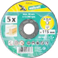 Wolfcraft 1620300 Doorslijpschijf gebogen 115 mm 5 stuk(s) Metaal