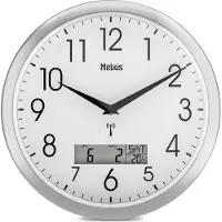 Mebus radiogestuurde wandklok, 29 cm, stil, LCD-display voor datum en temperatuur, wit, model 19422 - Multifunctioneel en stil