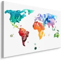Karo-art Schilderij - Wereldkaart in aquarel, print op canvas, multikleur, premium print