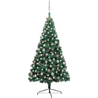 vidaXL Kunstkerstboom met verlichting en kerstballen half 180 cm groen