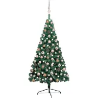 vidaXL Kunstkerstboom met verlichting en kerstballen half 120 cm groen