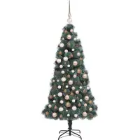 vidaXL Kunstmatige voorverlichte kerstboom met ballenset Groen 120 cm