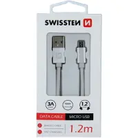 Swissten Gevlochten Micro-USB naar USB kabel - 1.2M - Zilver