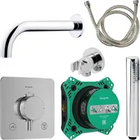 Hansgrohe Badkraanset Ecostat Vierkant met Handdouche Chroom