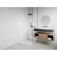 Vente-unique Set van 2 douchewandpanelen met wit marmereffect van aluminium met profielen - L90 x L120 x H210 cm - ENEKO