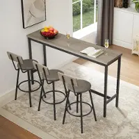 MODFU - Bartafelset Met 3 Barkrukken - Met Rugleuning - Industrieel - Keuken - Spaanplaat En Staal - Zwart En Grijs - 160 X 40 X 95,5 Cm