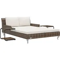 vidaXL Ligbed met kussens 2-persoons poly rattan bruin