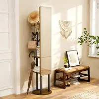 STILVORA Kapstokspiegel – 360 Graden Draaibaar – Spiegelvlak 135 x 30 cm – Spaanplaat En Staal – Zwart Bruin – Voor Slaapkamer En Hal