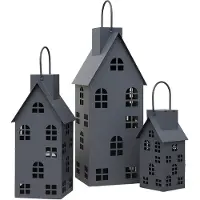 UNUS Solar tuinlamp huis metalen huizen set van 3 (80/60/40cm) grijs solarlamp voor lichthuisje buiten