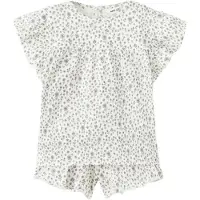 Mango katoenen gebloemde shortama met ruches - ecru/paars Bloemen - maat 98