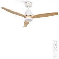 Create - Plafondventilator 40W silent 100% hout - Wit / Licht hout - Ø152cm - Met licht - Afstandsbediening - WIND STYLANCE
