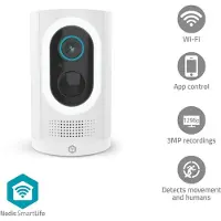 Nedis SmartLife buitencamera | 3 MP | Spotlight | Batterijduur tot 6 maanden | IP65 | Wit - WIFICBO33WT