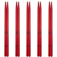 Gear4Music 5A Wood Tip Hickory Drumsticks Red 5 Pack