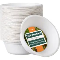 Haago – 50 Kartonnen Suikerriet Kommetjes, Ø 15,5cm – Magnetronbestendig – Biologisch Afbreekbaar & Milieuvriendelijk – Voor Picknicks, Buffetten & BBQ