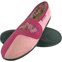 Dunlop - Dames Verstelbare Brede Pasvorm Geheugenfoam Bloemige Klittenbandslippers voor Oudere Vrouwen