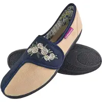 Dunlop - Dames Verstelbare Brede Pasvorm Geheugenfoam Bloemige Klittenbandslippers voor Oudere Vrouwen
