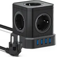 Voomy Cube Stekkerdoos met USB en Schakelaar - 5 Stopcontacten - 4 USB Poorten - Powercube - Overspanningsbeveiliging - 2M Verlengsnoer - Zwart